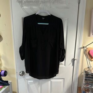 Torrid Black Cuffed Sleeve Blouse with Mandarin Collar